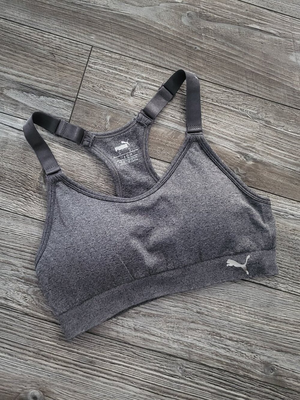PUMA Heather Charcoal Gray Seamless Racerback Sports Bra M NWOT